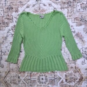 VTG Faded Glory Green Knit Ruffle Hem Top Size Large USA Made